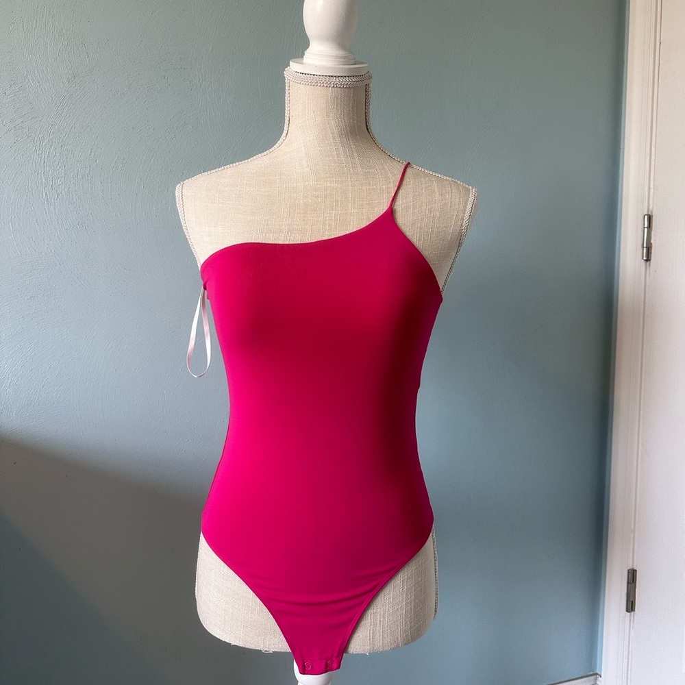 Aritzia Pink One-Shoulder Bodysuit